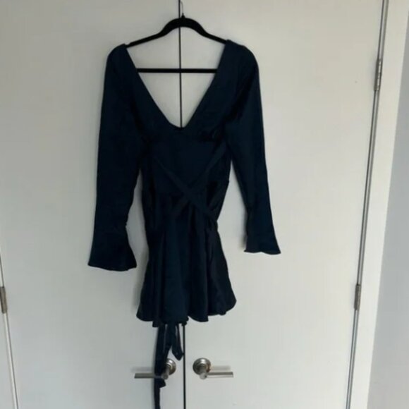 House of CB Dominique Navy Blue Satin Dress - Picture 7 of 8